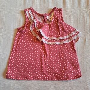 Hanna Andersson girls size 90 or 3T tank top with ruffle, pink with white dots